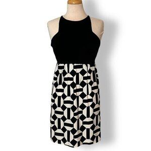 Alice & Trixie Black White Geo Silk Dress High Neck Racerback Sz S